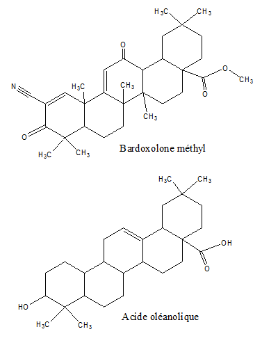 Formules chimiques de l’acide oléanolique et du bardoxolone methyl